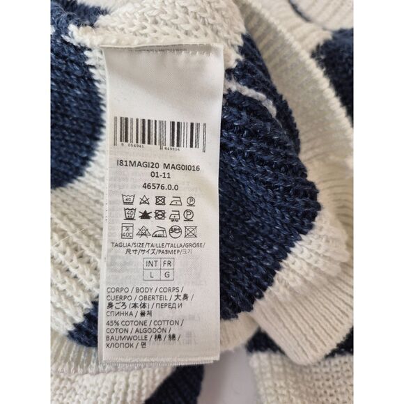 Eleventy Women's White Navy Blue Striped Cotton Linen Sweater Hoodie Size Large - Picture 7 of 7